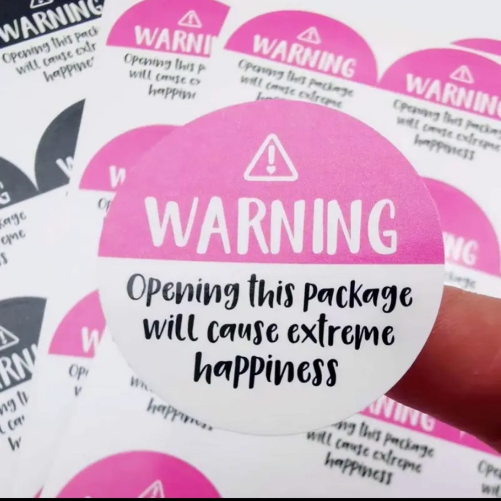 60 pc 1.5"/38mm Black and Pink Adorable Warning, Extreme Happiness Labels -